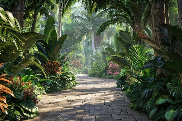 Walking Through an Alley in a Tropical Garden