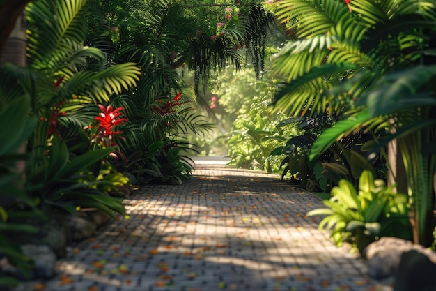 Walking Through an Alley in a Tropical Garden