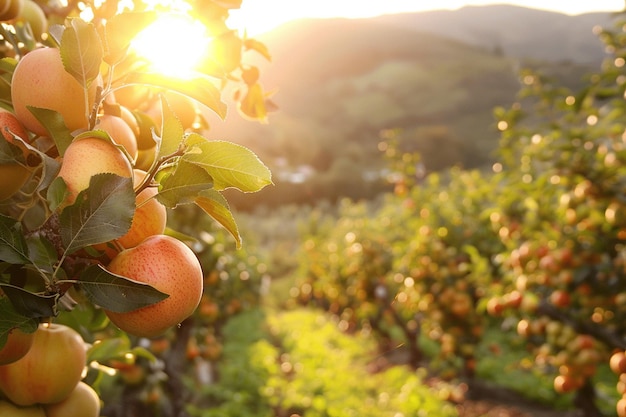 Walking through a summer orchard