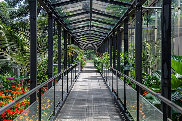 Walkway in the garden with green plants3d render