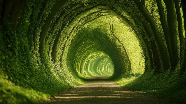 Photo walkway in a green spring beech forest in leuven belgium beautiful natural tunnel atmospheric