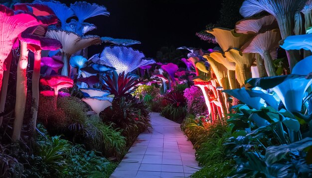 Photo a walkway with a lot of flowers and plants