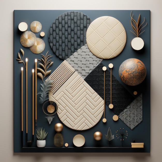 a wall art with various objects and objects on it