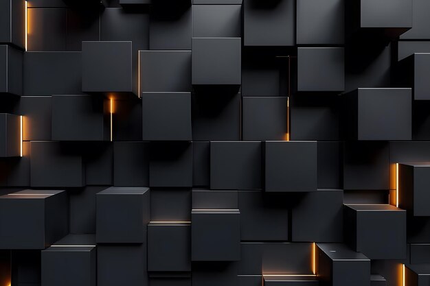 Photo a wall of black cubes with orange light on the bottom