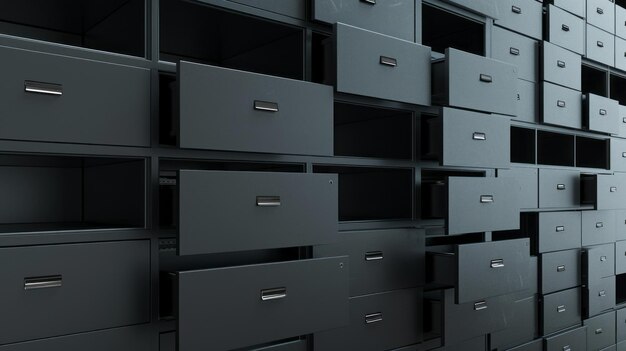 Photo a wall of black drawers in a modern office