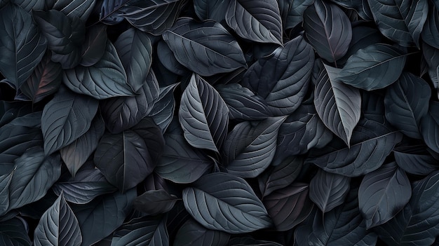 a wall of black leaves with a purple background