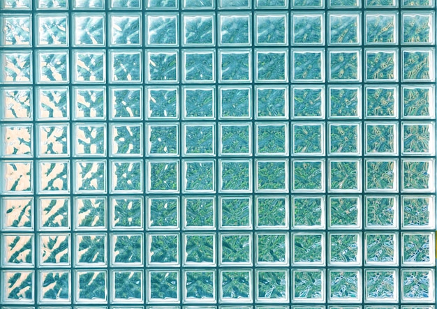 Wall of blue glass blocks