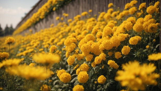 Wall of bright yellow flowers background