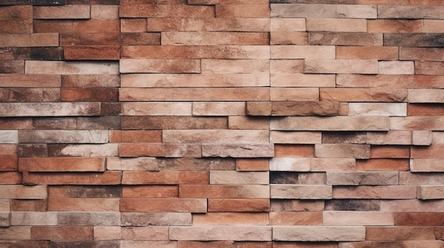 A wall of brown and orange bricks with the word stone on it