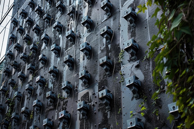 The wall of a building fully covered by monitoring cameras Toronto Ontario Canada