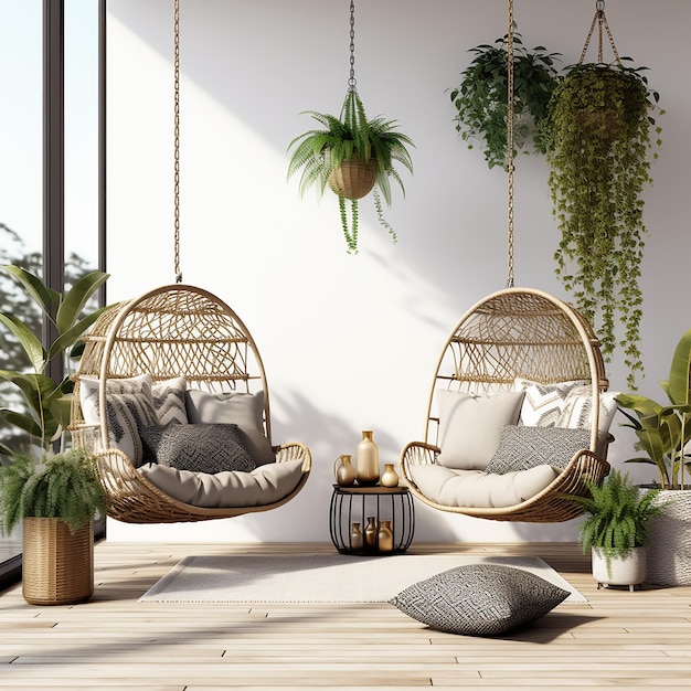 wall chairs and plants