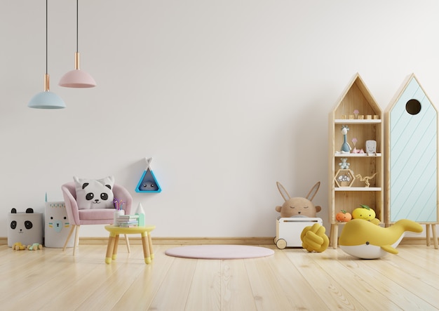 Wall in the children's room in light white color wall .3d rendering