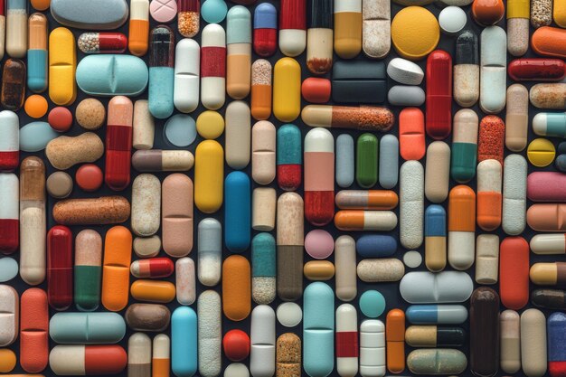 Photo wall of colorful medication pills representing the vast array of modern pharmaceutical options