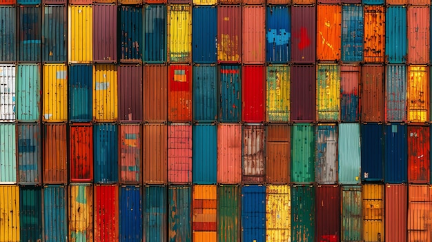 A wall of colorful shipping containers stacked high