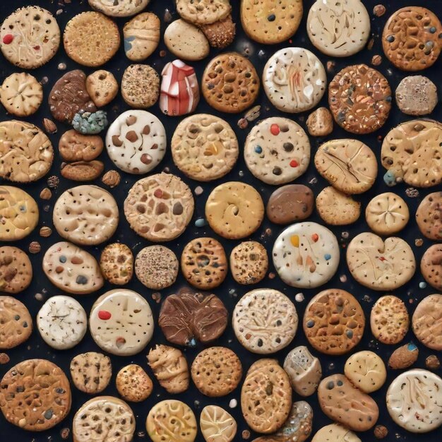 a wall of cookies with a red figure in the middle