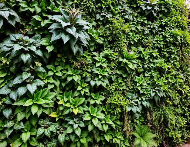 a wall covered in green plants with a plant with the word  sch  on it