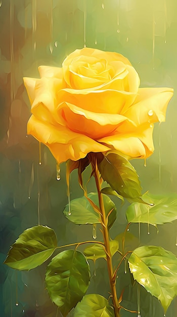 Wall decor with a yellow rose in the style of digital art technique