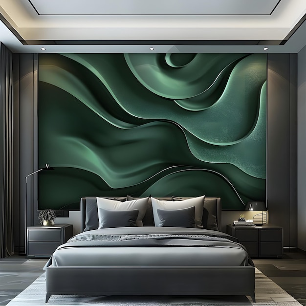 Wall decoration interior bedroom waves marble green ai generator