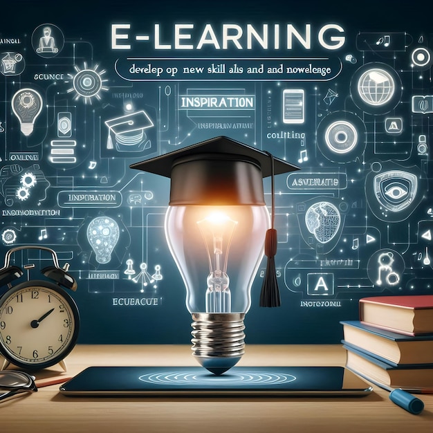 Photo a wall of education with a blackboard with a clock and books on it