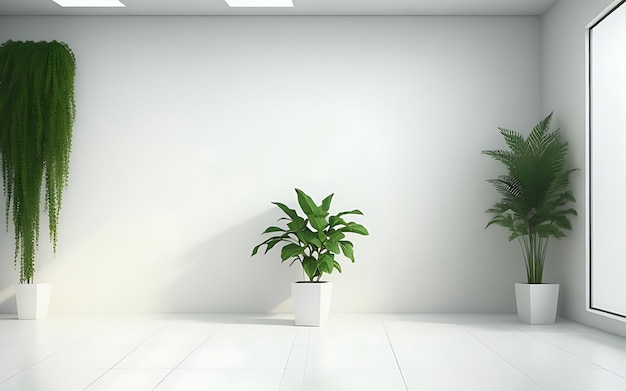 wall empty room with plants on a floor3d rendering generated by ai