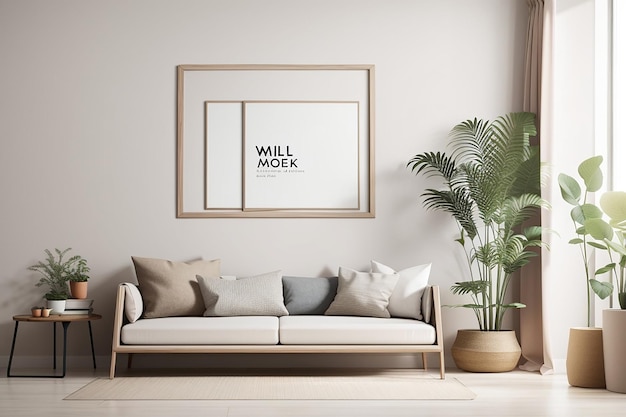 Wall frame mockup with minimal wall decor and frames