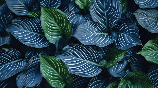 a wall of green leaves with a blue background