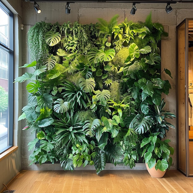 a wall of green plants is covered in a green wall