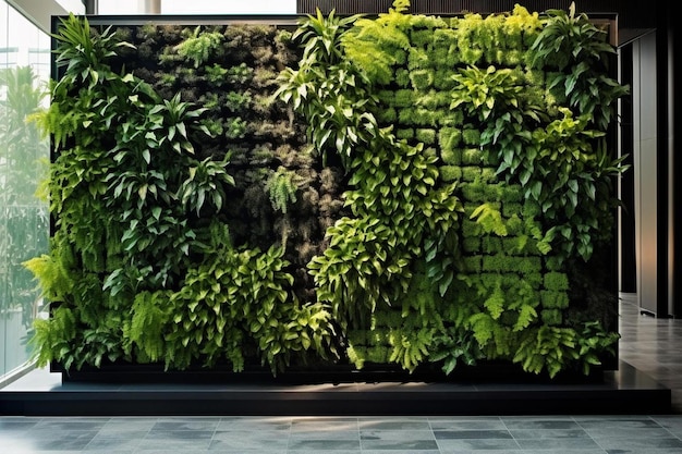 A wall of green plants is covered in greenery.