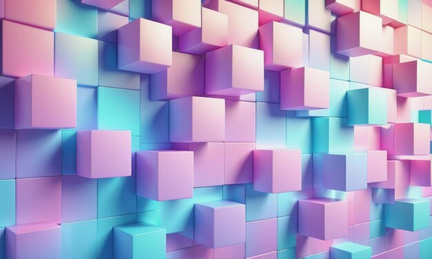 Photo wall of grid cubes gradient background