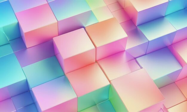 Photo wall of grid cubes gradient background