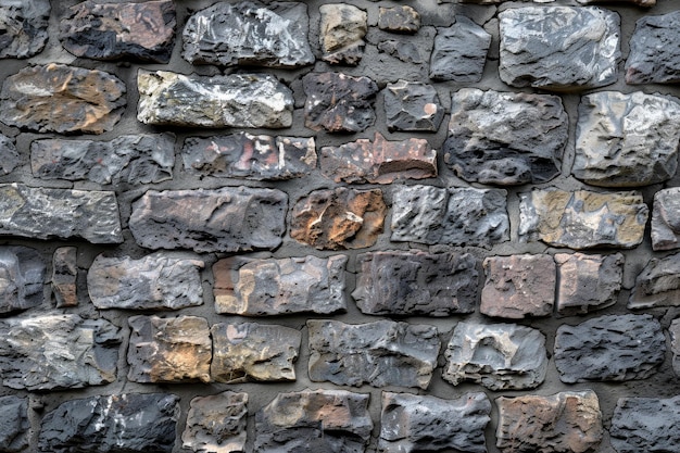 A wall made of gray and brown bricks