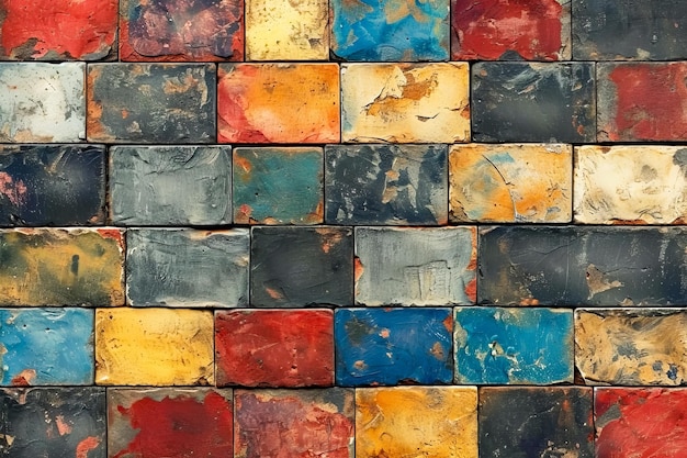 Wall made of many small tiles each different color