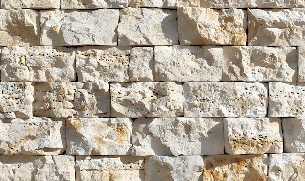 Photo a wall made of natural beige limestone