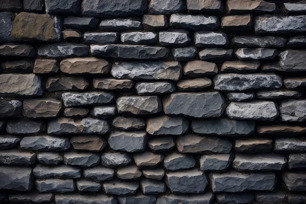 A wall made of stone and black and grey stones.