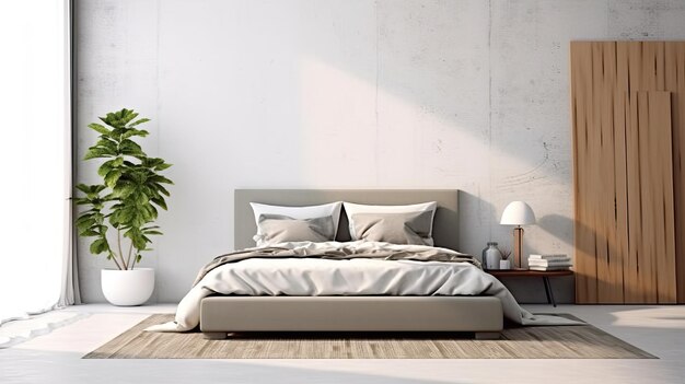 Wall mock up in bedroom minimalist style Mockups Design 3D Highquality Mockups Generative Ai