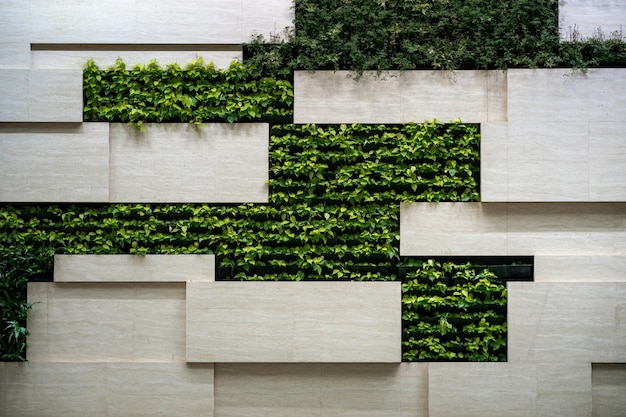 Wall in modern interior with blocks and vertical garden