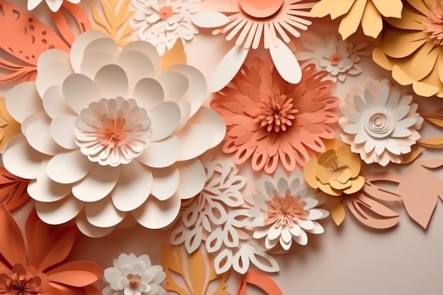 A wall of paper flowers with the word flower on it