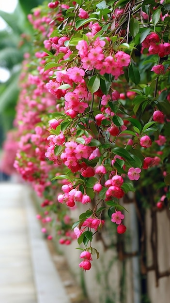 A wall of pink flowers with the word " love " on it