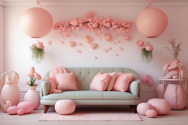 a wall of pink and white decor with pink and white decor