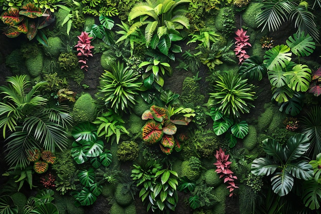 a wall of plants and plants with different colors and shapes