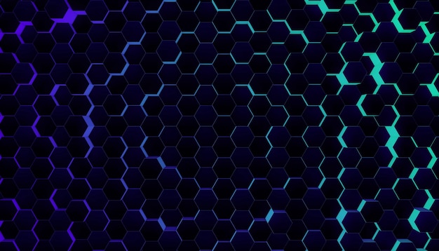 Wall of Random shifted neon honeycomb hexagon background wallpaper