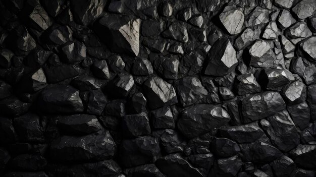 Photo a wall of rocks with a black background with a white background