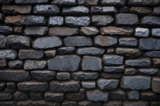 A wall of stones that are black and brown