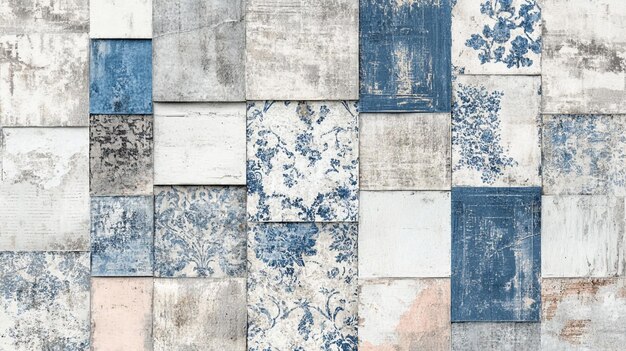 Photo a wall of tiles with a blue and white pattern