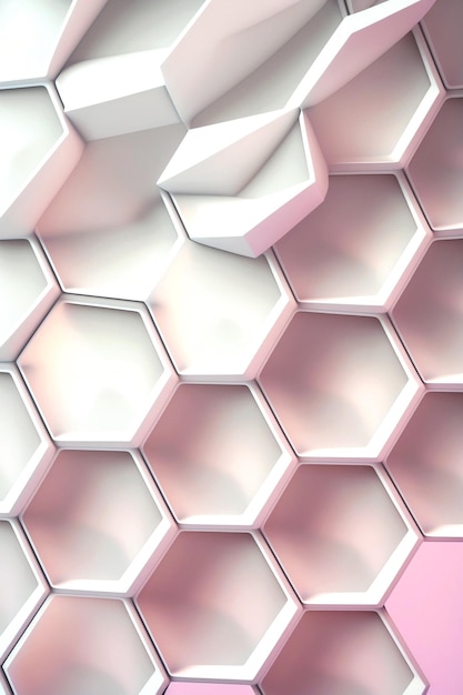 A wall of white hexagons with a pink background.