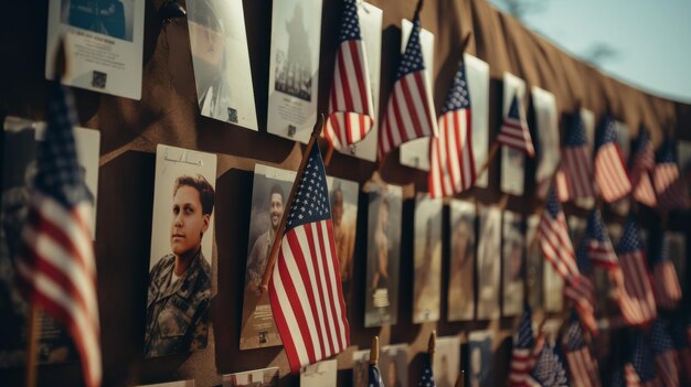 Wall With American Flags and Pictures