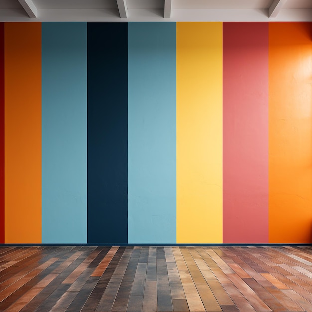 A wall with a blue and orange stripe