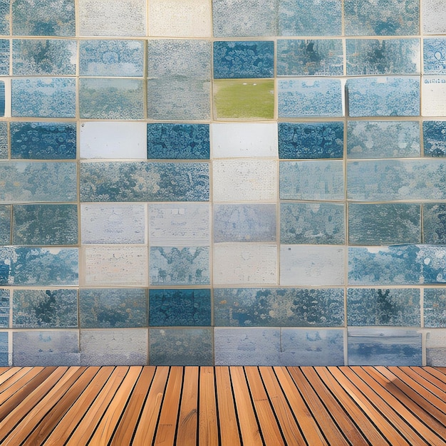 A wall with blue and white tiles that says'i love you '