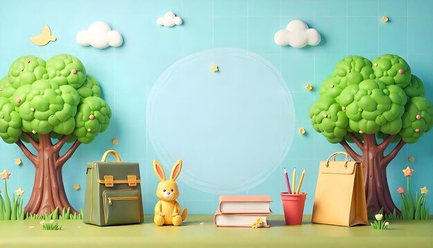 Photo a wall with a bunny and a box with the words bunny on it