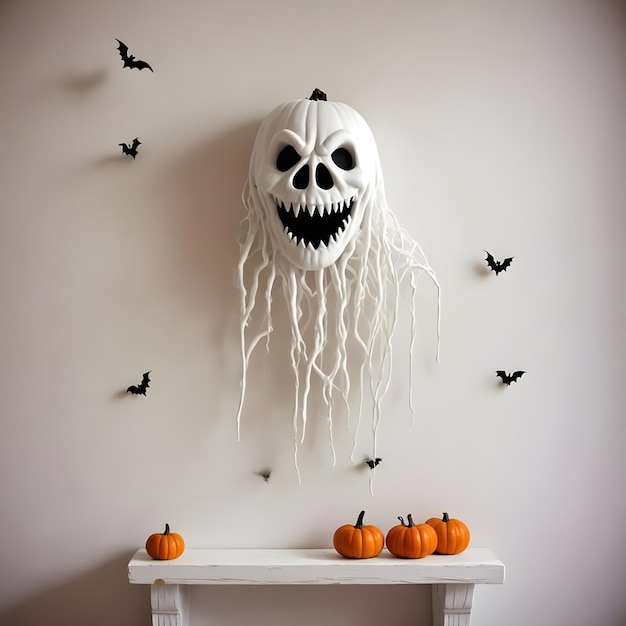 Photo a wall with halloween decorations on it and a pumpkin with bats on it